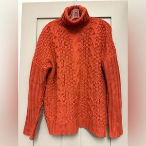 Deep orange cable knit turtleneck size Large